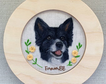 Benutzerdefinierte Haustier Porträt, personalisierte Haustier Kunst, Hunde Porträt, Katzen Porträt, 15 cm Hoop Kunst, Haustier Verlust Geschenk, Handstickerei, Wollfilz, Nadel gefilzt