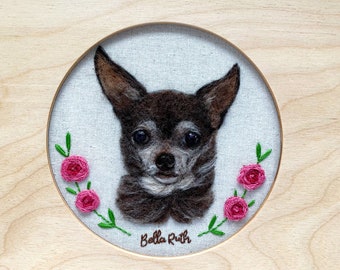 Custom Dog Portrait, Personalized Embroidery, Pet Memory Gift, Hoop Art, Custom Cat Picture, Needle Felted Art, Pet Loss Gift, Wool Painting