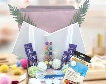 Girls Date Night Painting Kit Art Hamper Geschenkdoos, canvas en kaarsen. Nippen en schilderen