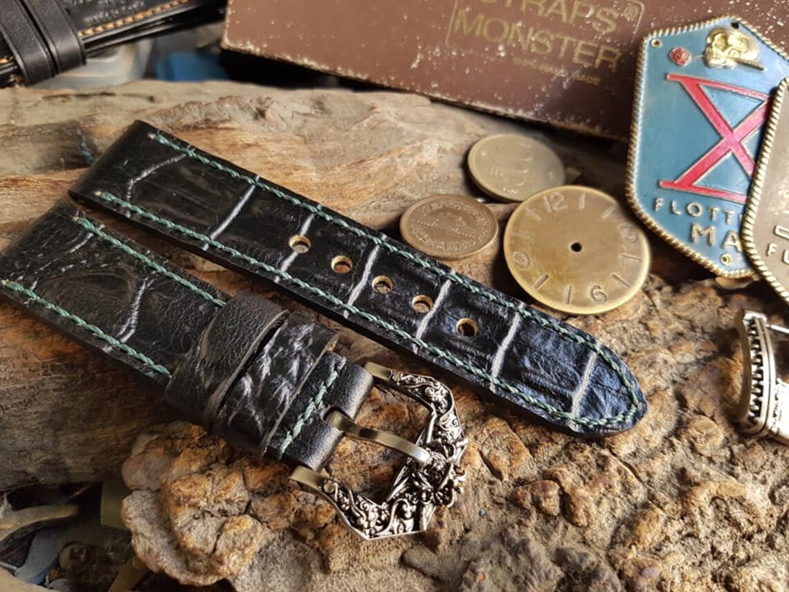 Genuine Black Croc Stamp Leather Hand Made PANERAI Straps Etsy