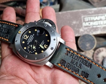 Verde Militare X M.A.S. totalmente hecho a mano Correa Flottiglia para Panerai 24 mm con hebilla de dragón gratis