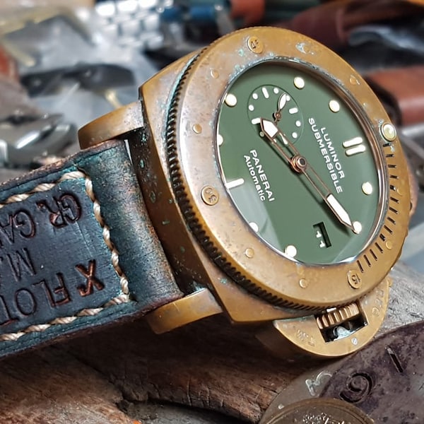 Handcraft Custom made BRONZE X M.A.S. FLOTTIGLIA Strap for Panerai 26 or 24 or 22 mm come with 2 Buckles Free