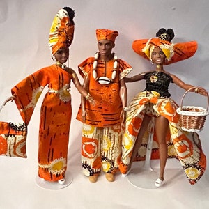 Mattel Fashionistas Barbie - Barbie ken With Sculpted Braids - Curvy Barbie With Micro Braids - Re-Clothed - Authentic African Fabrics