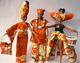 Barbie, Ken y Barbie Curvy de Mattel Fashionistas: Telas africanas auténticas, rediseñadas.