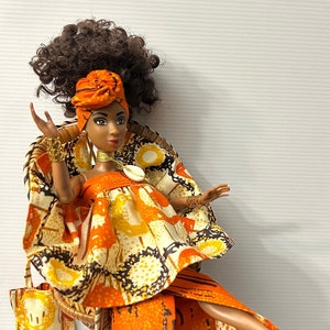 Beautiful Authentic African American Doll - Re-Dressed - African Print Fabric
