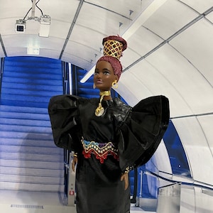 Reclothed Curvy Barbie Doll – African Bazin Fabric Dress