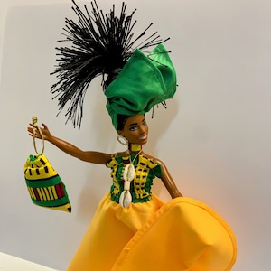 Re-Clothed African American Barbie Doll – African Fabric Dress & Head Wrap