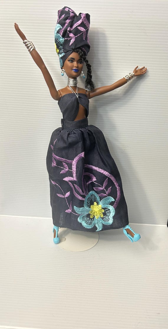 Blue Lips Barbie Doll Re-clothed in African Cotton/linen Embroidery - Etsy Blue Lips Barbie Doll Re-clothed in African Cotton/linen Embroidery - Etsy
