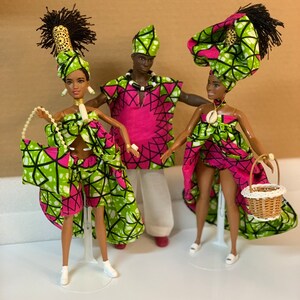 Muñecas Barbie/Ken de moda afroamericana - Auténtica tela africana (revestidas)
