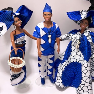 African American Fashionistas Barbie / Ken Dolls - Authentic African Fabric (Re-clothed)