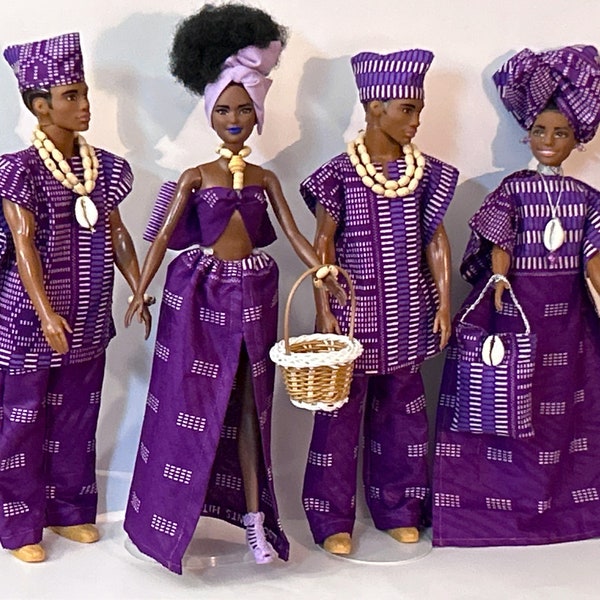 Beautiful African American Authentic Fashionistas Barbie - Chelsea Doll - Authentic African Royal Fabric (Re-clothed)