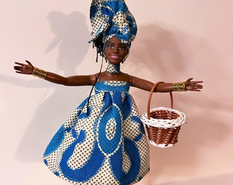 black barbie doll blue dress 2000s Mattel 2000's Barbie Doll Wearing Blue Dress