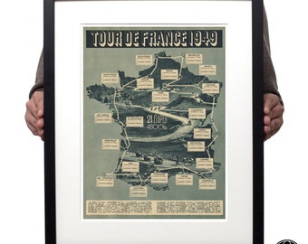 Tour de France 1949 grand tour cycling route map photographic print