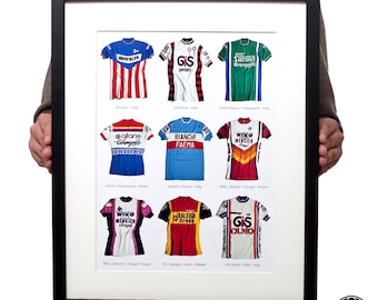 Nine iconic vintage cycling jerseys print