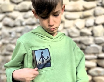 Green Hoodie for children with Monster&Protector Breaking News SCP  Custom print hoodie Fun Hoodie Fun Pullover Gaming Pullover