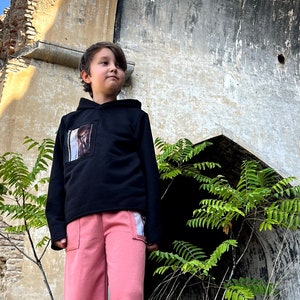 Black Hoodie for children and teenagers with Monster&Protector Cartoon Cat Custom Order unisex