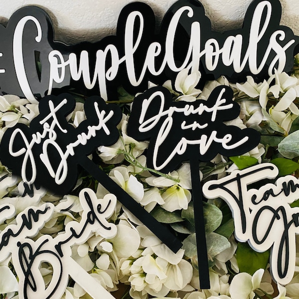 Wedding Photo Booth Props: #CoupleGoals, Team Bride/Groom, Drunk in Love - 5 Piece Set