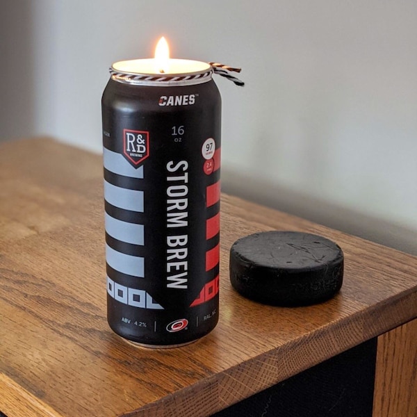 Carolina Hurricanes Storm Brew Candle | 100% Soy Wax | Handmade in a Upcycled R&D Can | Alternative Wax Candle Co.
