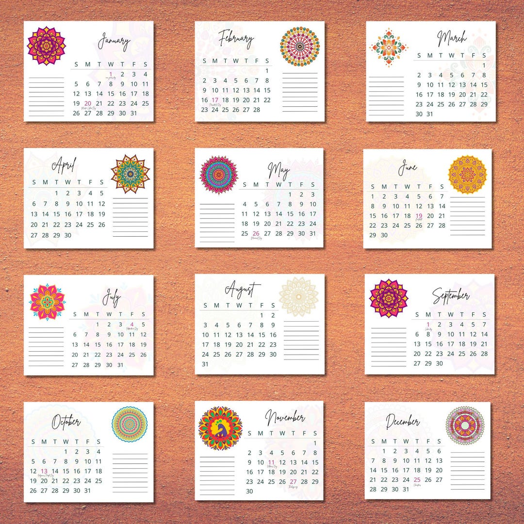 Printable Mandala Calendar, Printable Calendar 2025, Calendar 2025 ...