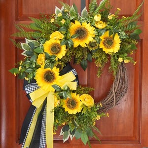 Sunflower Wreath, Yellow Wreath, Summer Wreath, Front Door Wreath, Mother&#39;s Day Gift, Spring Wreath, Farmhouse Door Wreath,