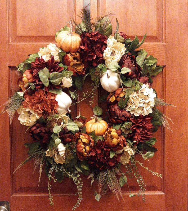 Autumn Wreath Thanksgiving Wreath XL Fall Door Wreath Peony Fall Wreath Hydrangea Wreath Fall Pumpkin Wreath