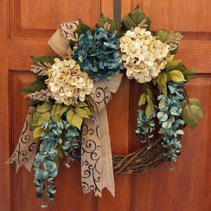 Everyday Door Wreath, Summer Blue Wreath, Year Round Hydrangea Wreath, Spring Blue Wreath, Door Decor Wreath, Wedding Gift, Mother&#39;s Day