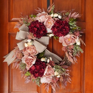 Front Door Wreath, Grapevine Wreaths, Pink Wreath, Hydrangea Door Wreath, Housewarming Gift, Everyday Wreaths, Summer Wreath