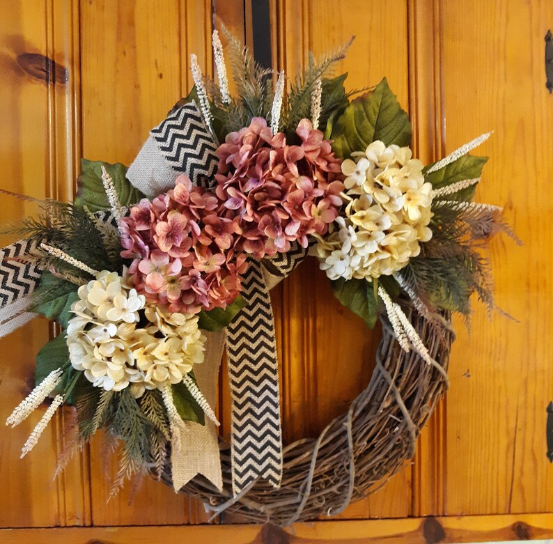 All Season Front Door Wreath Mother/'s Day Year Round Wreath Hydrangea Wreath Summer Wreath Everyday Wreath House Warming Gift