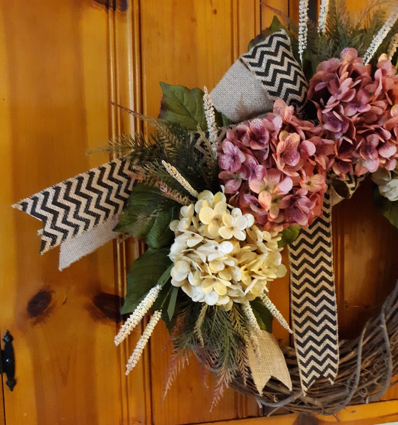 All Season Front Door Wreath Mother/'s Day Year Round Wreath Hydrangea Wreath Summer Wreath Everyday Wreath House Warming Gift