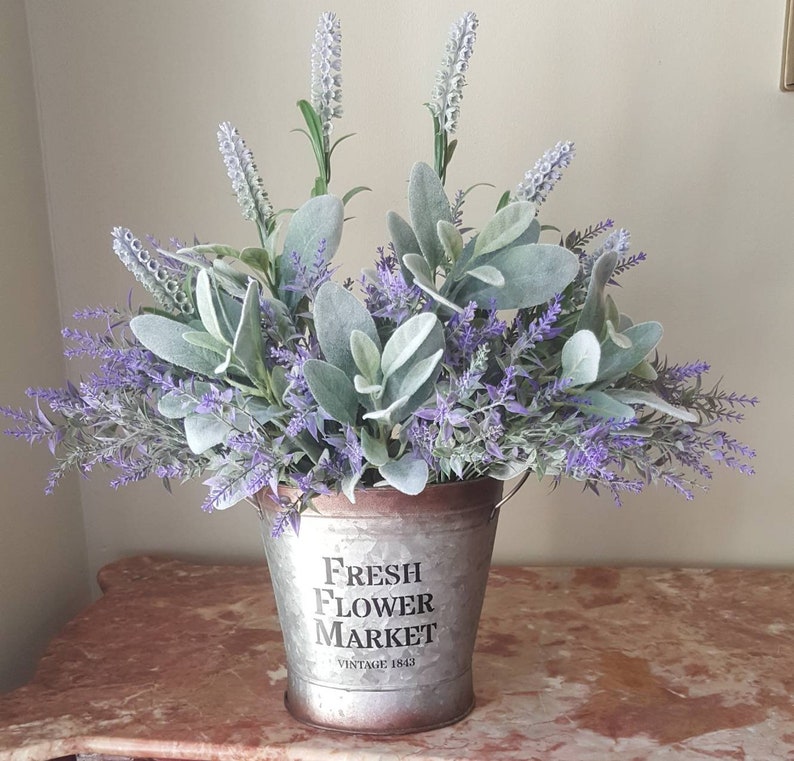 Lambs Ear Arrangement Farmhouse Floral Lavender Lambs Ear Etsy