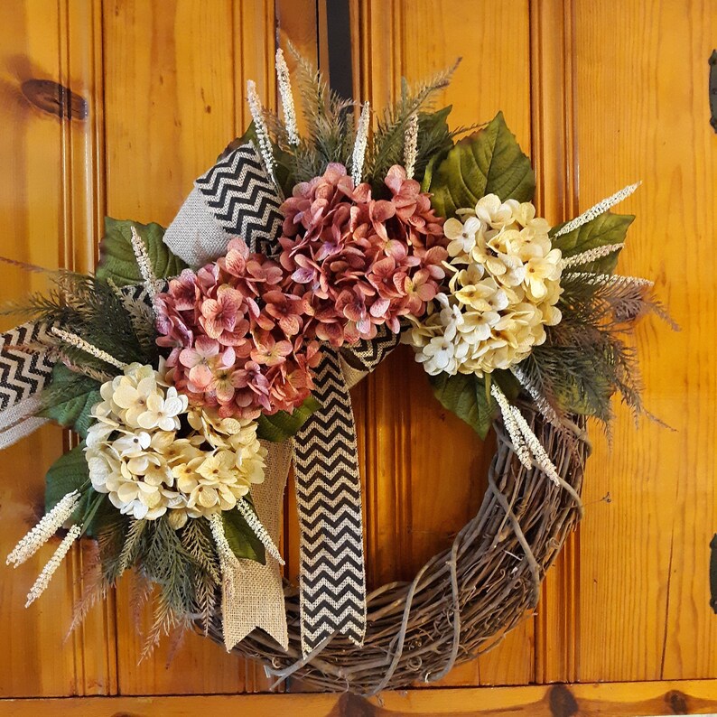 All Season Front Door Wreath Mother/'s Day Year Round Wreath Hydrangea Wreath Summer Wreath Everyday Wreath House Warming Gift