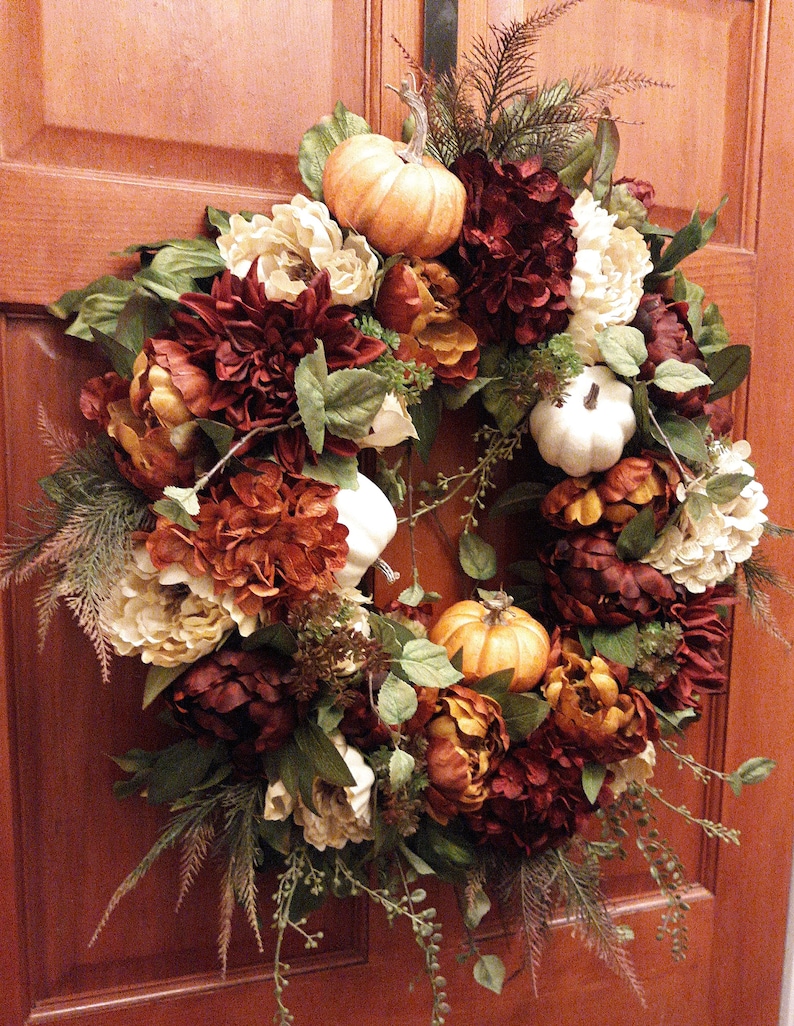 Autumn Wreath Thanksgiving Wreath XL Fall Door Wreath Peony Fall Wreath Hydrangea Wreath Fall Pumpkin Wreath