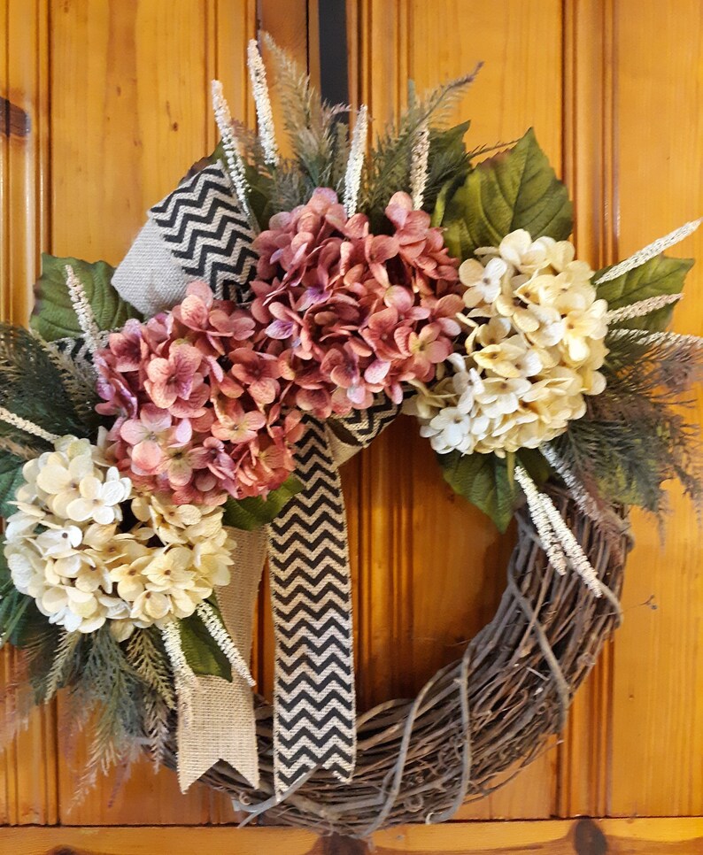 All Season Front Door Wreath Mother/'s Day Year Round Wreath Hydrangea Wreath Summer Wreath Everyday Wreath House Warming Gift