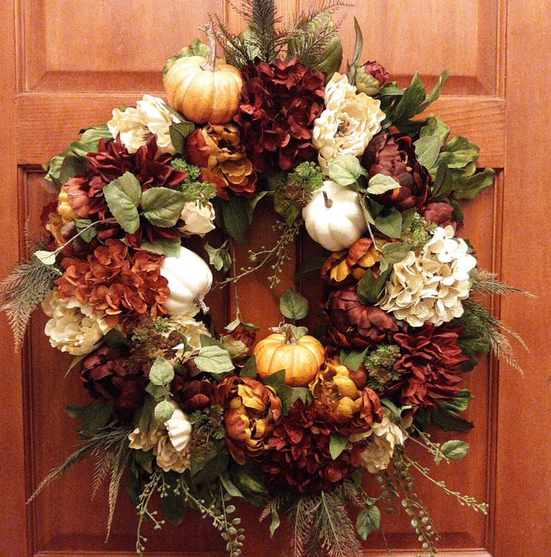 Autumn Wreath Thanksgiving Wreath XL Fall Door Wreath Peony Fall Wreath Hydrangea Wreath Fall Pumpkin Wreath