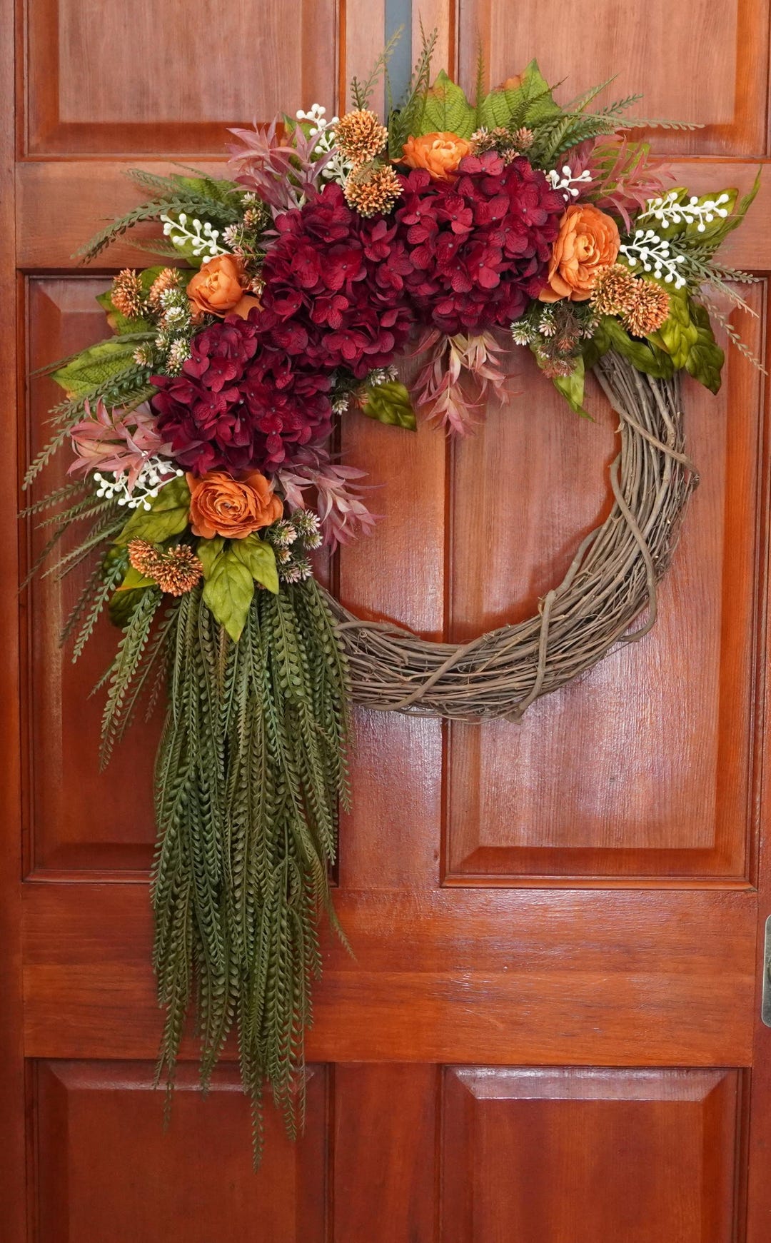 Fall for Front Door Wreath | Burgundy Hydrangea Wreath | Thanksgiving ...