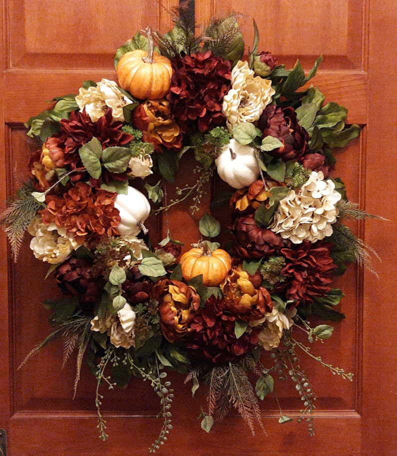 Autumn Wreath Thanksgiving Wreath XL Fall Door Wreath Peony Fall Wreath Hydrangea Wreath Fall Pumpkin Wreath