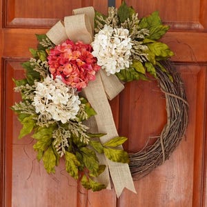 Year Round Front Door Wreath, Spring Summer Wreath, Mother&#39;s Day Gift, Farmhouse Wreath, Outdoor Wreath, Pink Wreath, Indoor Wreath