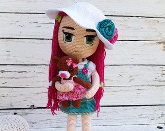 PATTERN - Hat and mini teddy bear for doll Rose - crochet pattern, amigurumi pattern, PDF