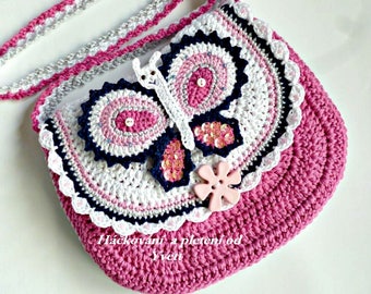 PATTERN - Handbag with butterfly - crochet pattern, purse, bag, PDF