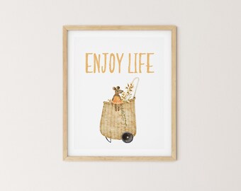 Enjoy Life Mouse Travel Print, Retro Luggage Art (Digital Download)