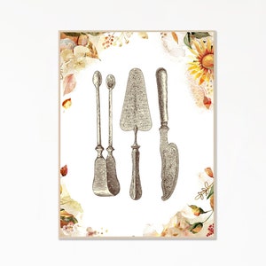 Utensil Decor Antique Silverware Classical Art Antique Spoon Autumn Watercolor 16x20 Print Kitchen Serving Utensils Earth Tones Wall Art