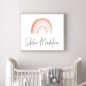 Personalized Name Sign Rainbow Poster Baby Girl Name Watercolor Rainbow Digital Download Neutral Tones Custom Wall Art Boho Rainbow Print