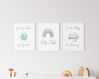 Rainbow Nursery, gepersonaliseerde babynaam, aangepaste jongen of meisje naam teken, Boho Rainbow print, aquarel digitale kunst, regenboog muur opknoping