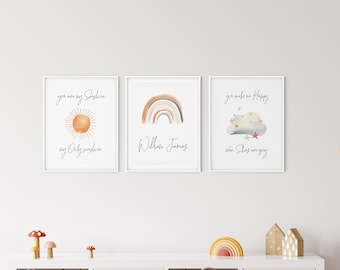 Regenboogkwekerij, gepersonaliseerde babynaam, digitaal aangepast jongensmeisjenaamteken, Boho Rainbow Print, aquarel digitale kunst, regenboogmuurhanger