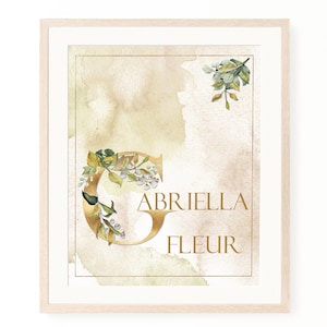 Floral Name Sign JPEG Personalised Baby Name Print Digital Art Custom Nursery Print Custom Initial Baby Name Sign Girl Name Plaque Gold Bone
