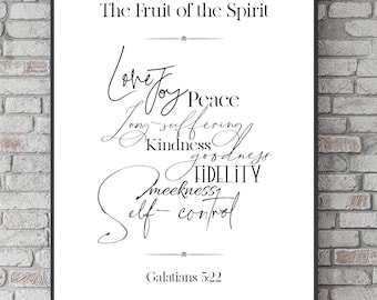 Digital Bible Verse, The Fruit of the Spirit, Printable Verse, Galatians 5:22, Scripture Text Art, Instant Download, Christian Quote Print