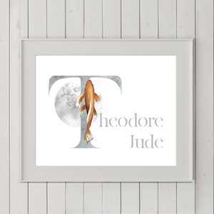 Pôster com nome náutico, sinal de nome personalizado, nome digital de menino, aquarela, inicial do mar, berçário personalizado, arte de parede, impressão de nome da vida no mar
