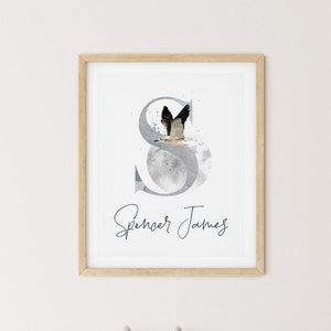 Nombre personalizado signo nombre náutico cartel bebé niño nombre acuarela mar inicial personalizado vivero personalizado pared arte mar vida nombre impresión