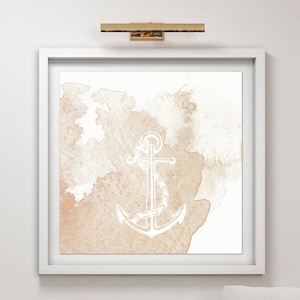 12x12 Nautical Nursery Print, Digital Anchor, Nursery Anchor Print, Instant Download, Beige & White Anchor, Nursery Decor, Nautical Art