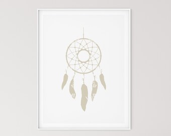 Boho Dreamcatcher, Tribal Beige Dreamcatcher, Indian Dreamcatcher, Tribal Designs, Nursery Tribal Print, Digital Wall Art, Aztec Nursery